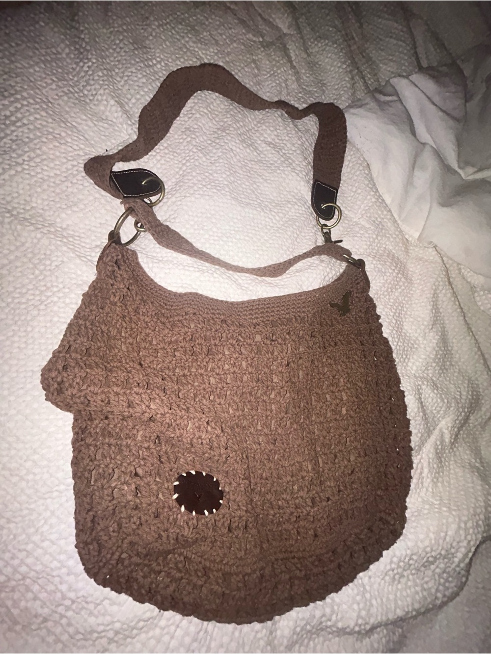 Vintage American Eagle Brown Crochet Hobo Bag